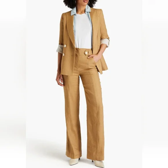 17. NWT VERONICA BEARD SUNNY PINSTRIPED LINEN BLEND TWILL WIDE LEG PANTS